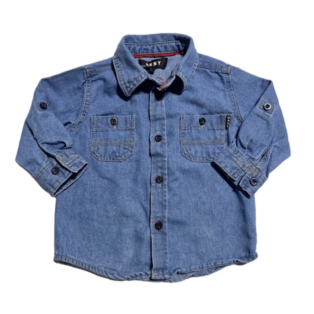 DKNY denim convertible sleeve button down shirt 12m